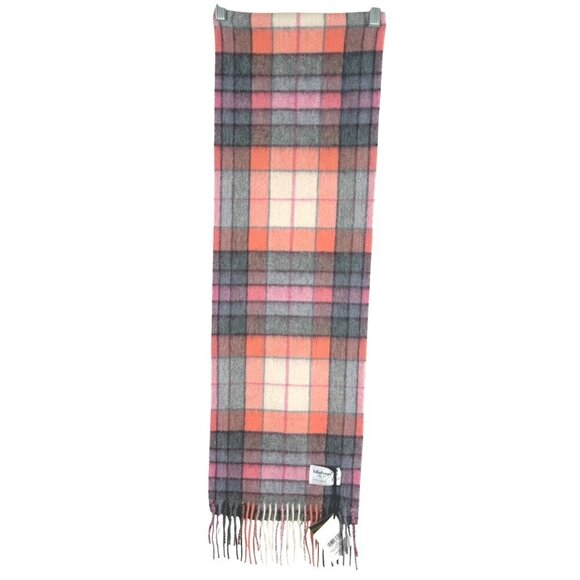 Edinburgh Scarf Lambswool Tartan Plaid Check Coral Grey NWT MC-79 - Picture 3 of 10